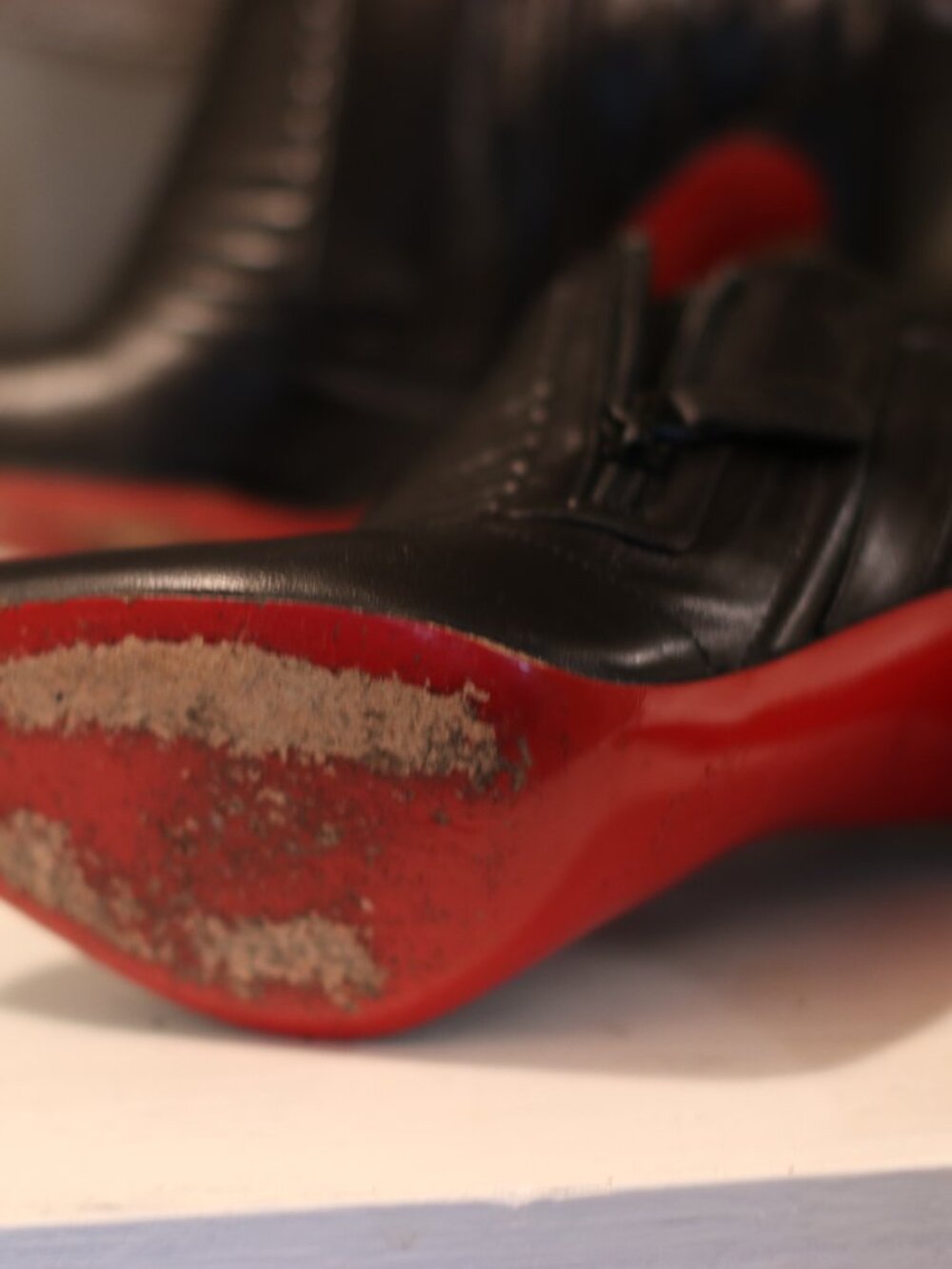 Christian Louboutin Black Ribbed Leather Ankle Boots Sz 38 - Picture 6 of 7